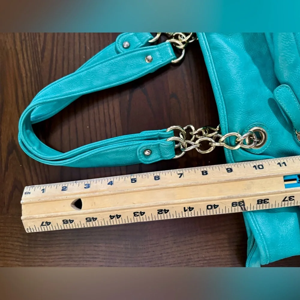 Big Buddha Turquoise Quilted Floral Glam Bag with Gold Chain Accents Luxury - Picture 13 of 16